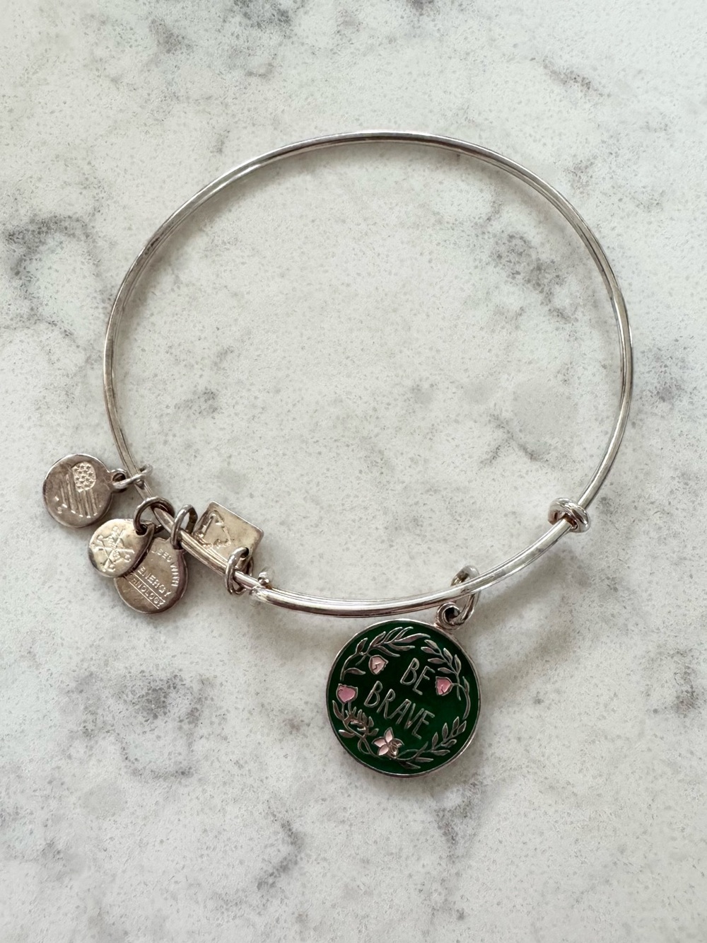 Alex and Ani Green Enamel 'Be Brave' Charm Bracelet